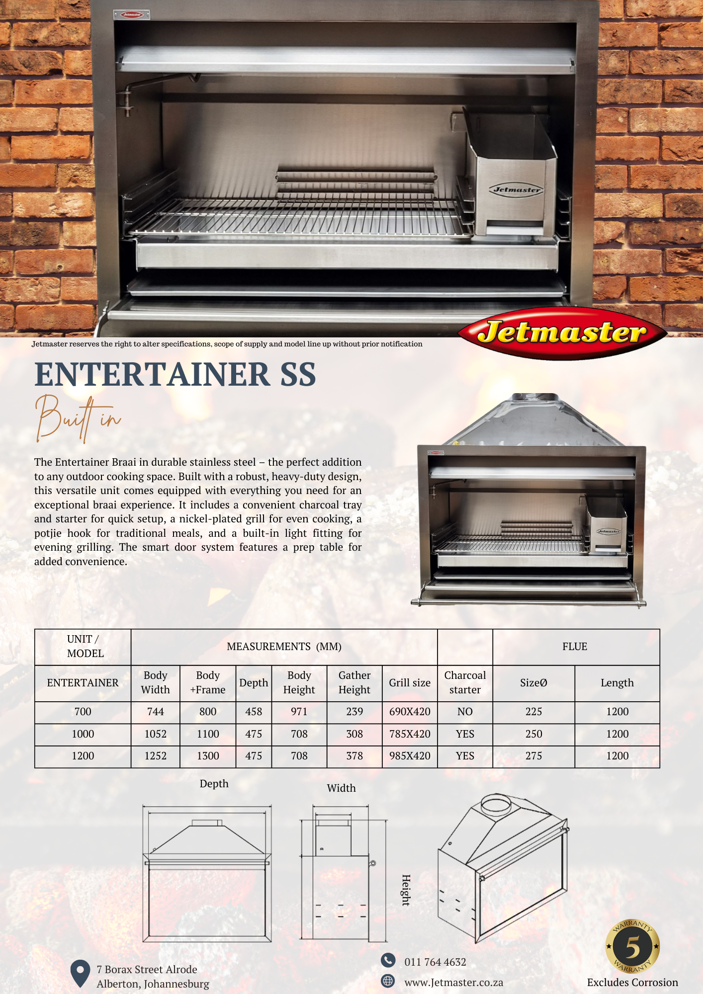 Entertainer  700mm 304 Stainless steel Built-in Braai - Image 2