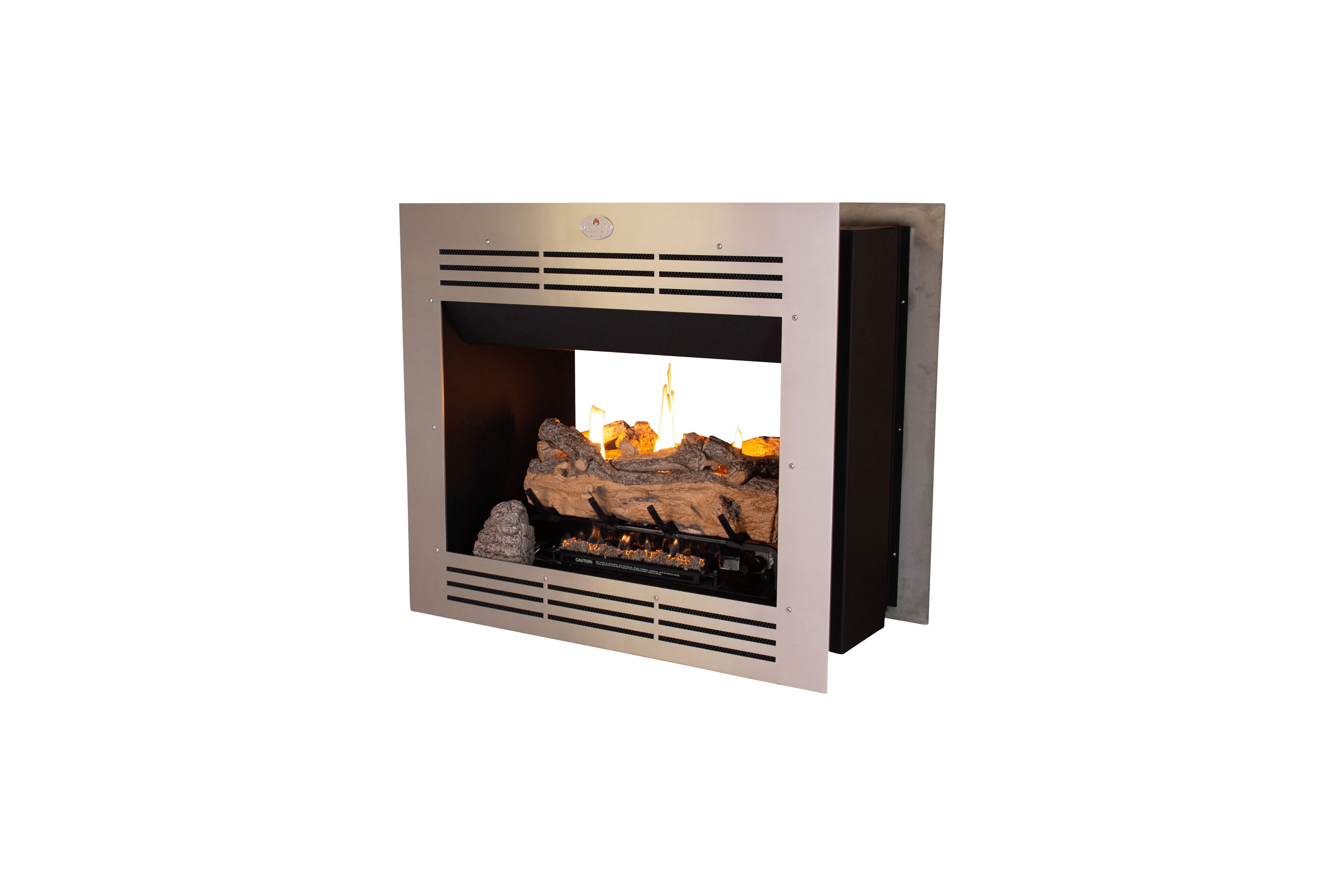 Firebox Vent Free Double Sided Model 940 Stainless Steel Facade (Split Oak Logset)