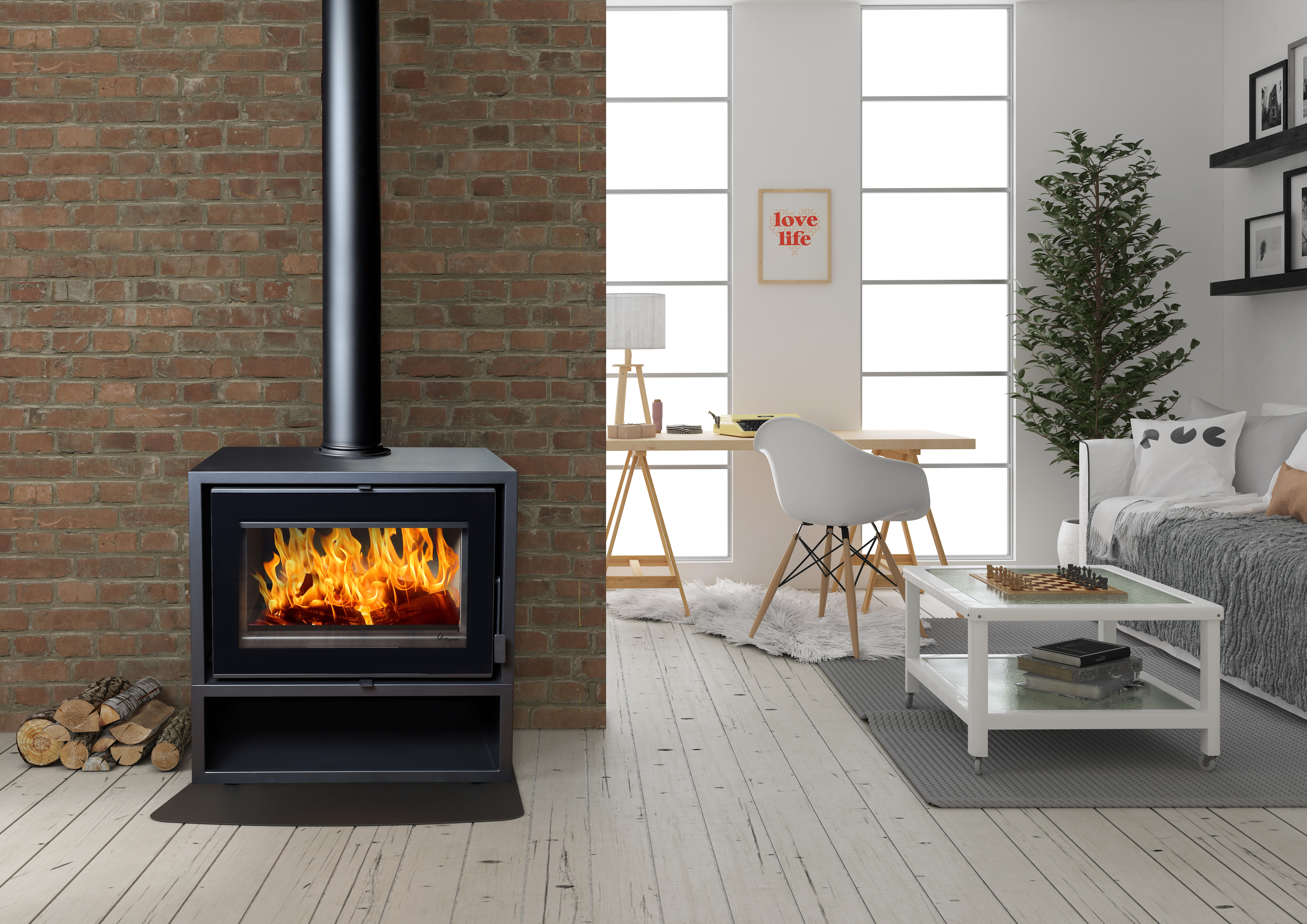 Flamm 750 with Log Base Freestanding Fireplace (11-14kW) - Image 4