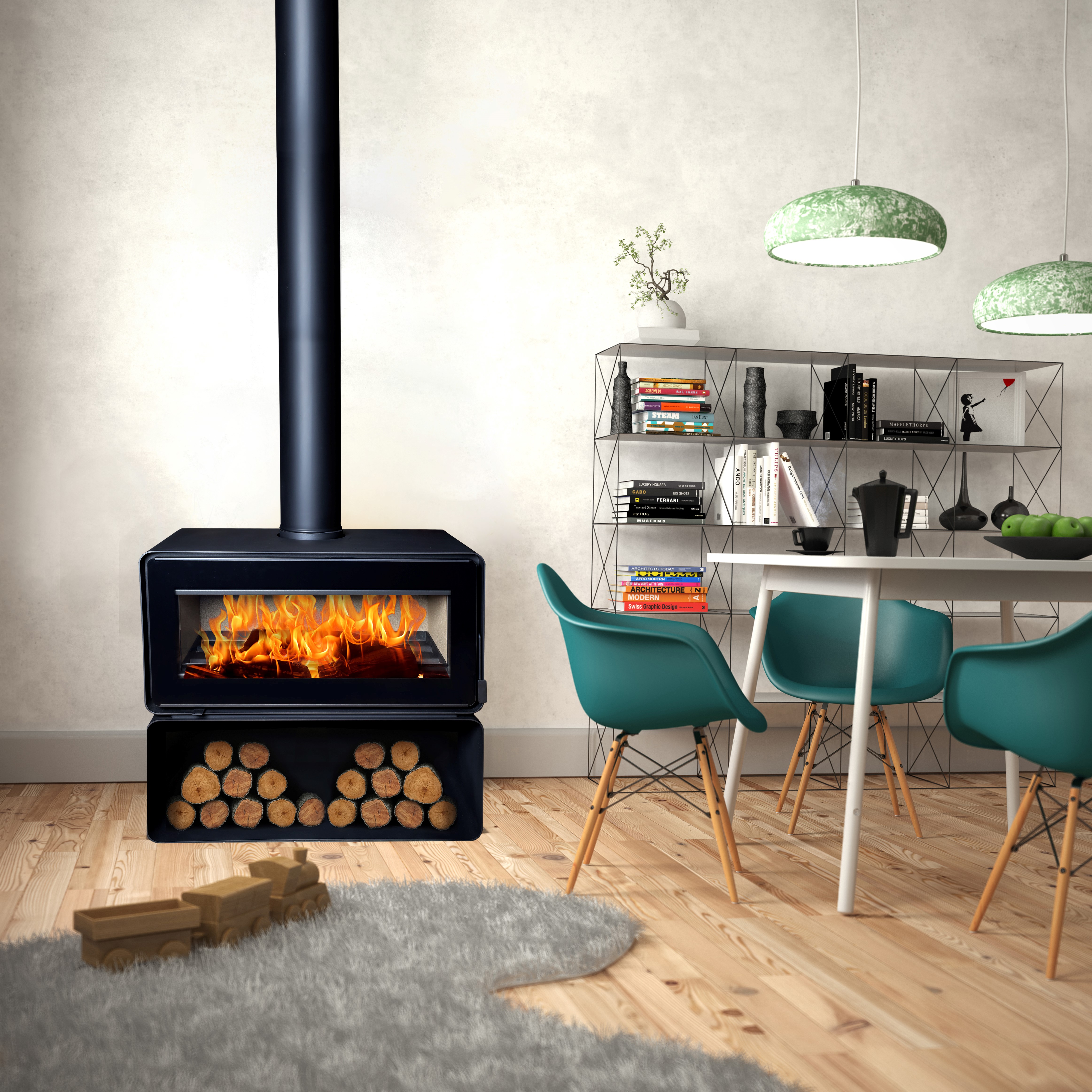 Flamm Cute 985 on Log Base Freestanding Fireplace (13-16kW) - Image 5