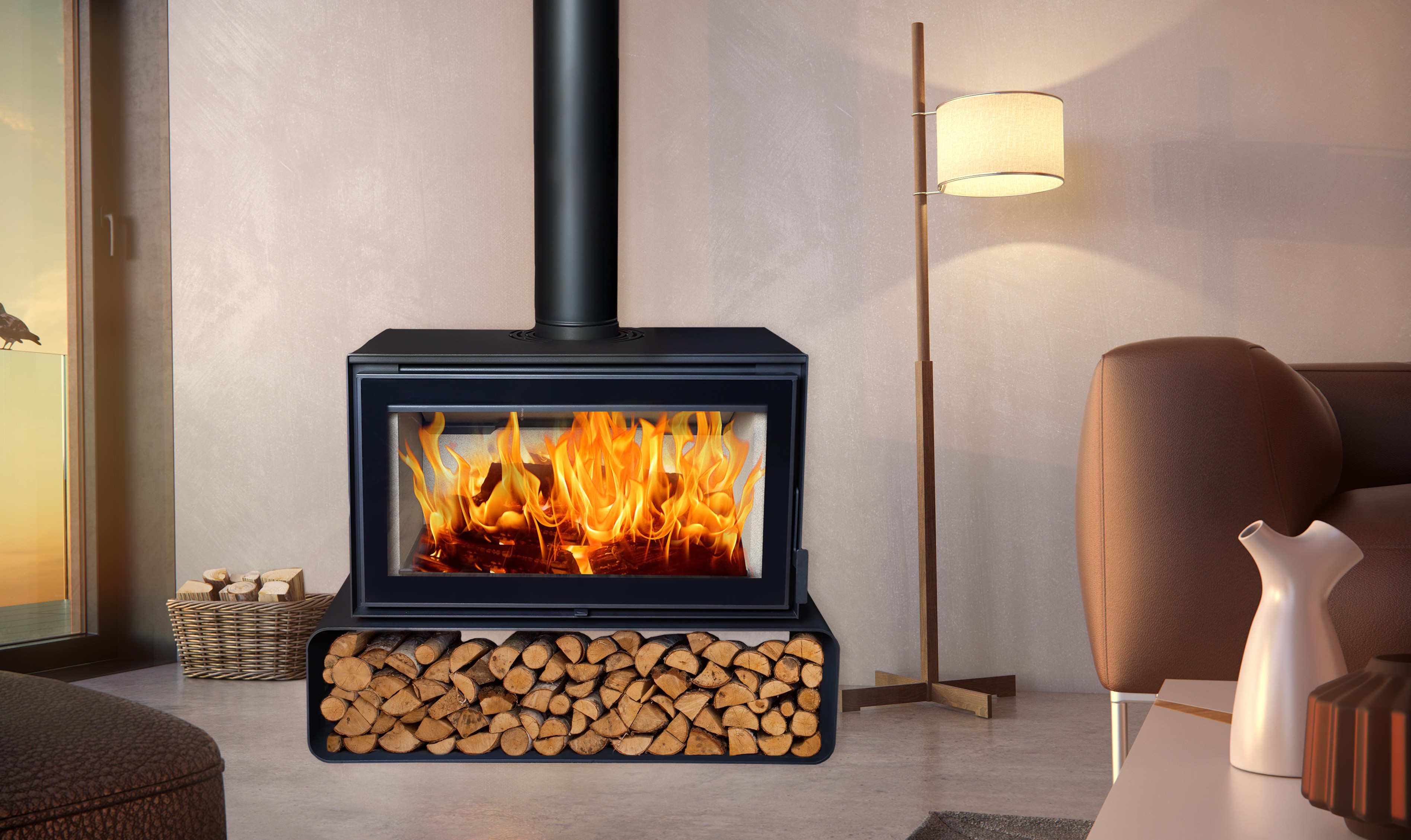 Flamm I 1000 on Log Base Freestanding Fireplace (14-17kW) - Image 4