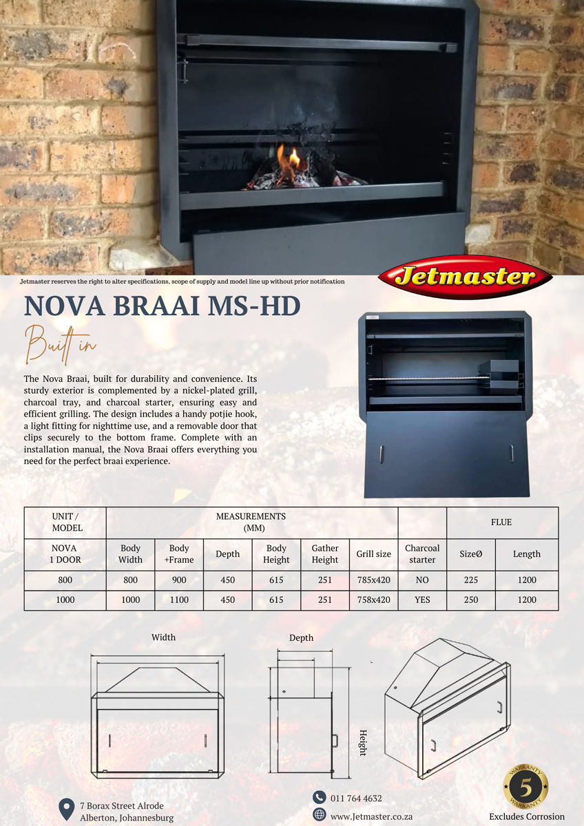 Nova built in braai 1000mm with removable door - Image 2