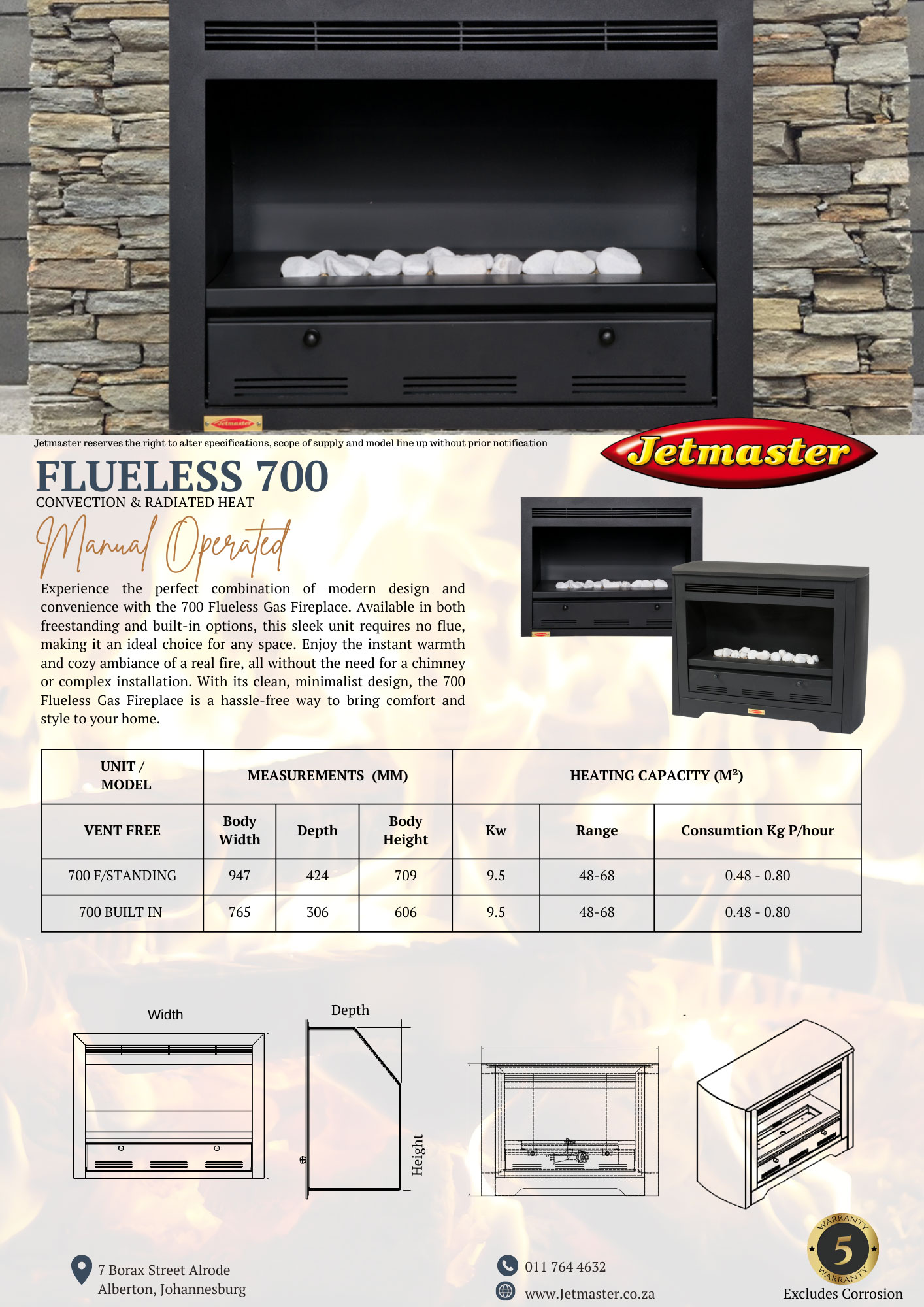 Vent Free Flueless 700 Built in Fireplace - Image 2
